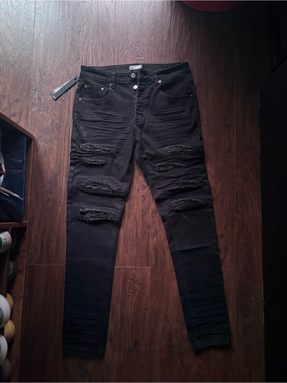 AMIRI Black Distressed Skinny Jeans for Men